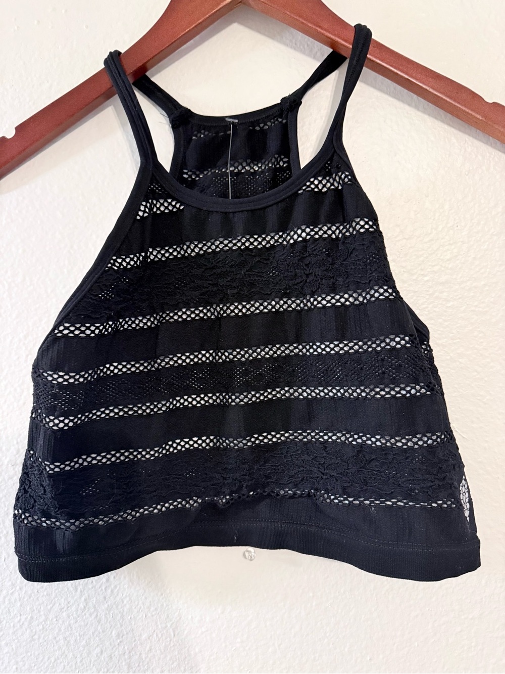 Free People Black Lace-Trim Halter Crop Top (NWT)